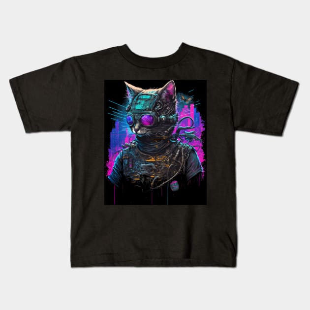 Cyberpunk cat robot Kids T-Shirt by SJG-digital